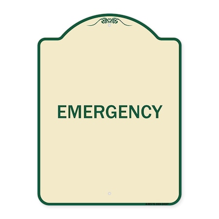 Signmission Designer Series Sign-Emergency, Tan & Green Heavy-Gauge Aluminum Sign, 24" x 18", TG-1824-24107 A-DES-TG-1824-24107